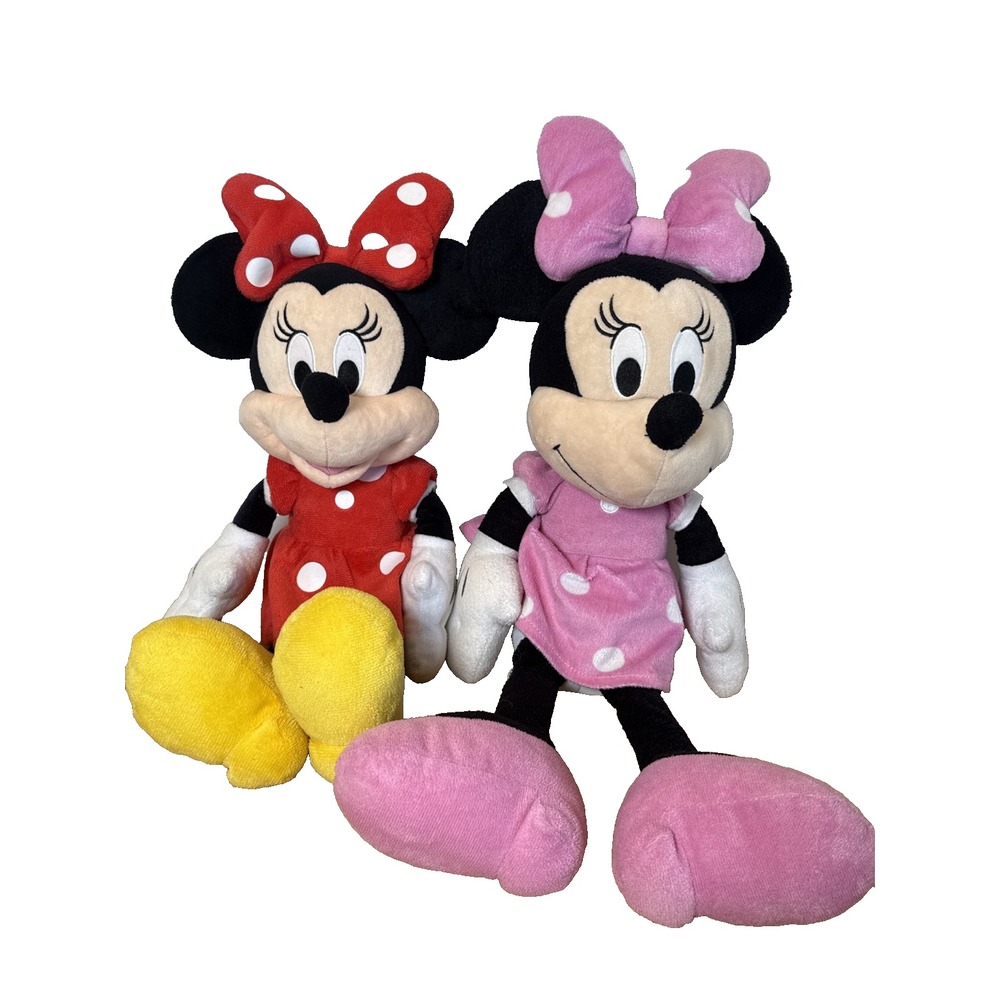 2 Disney Minnie Mouse Plush Stuffed Animal Polkadot Dress Pink/ Red For Play‎